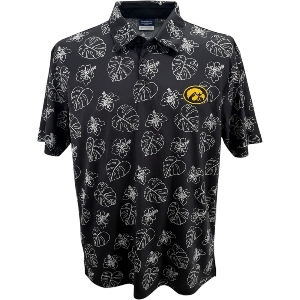 Rivalry Threads Iowa Hawkeyes Mens Black Tropical Floral Polo Shirt Large NEW